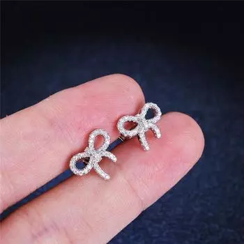 Серьги-гвоздики из стерлингового серебра 925 пробы с настоящим муассанитом Pass Diamond Test для девочек, простые серьги с бантом, подарки на день Святого Валентина, ювелирные изделия Total 0.5CT