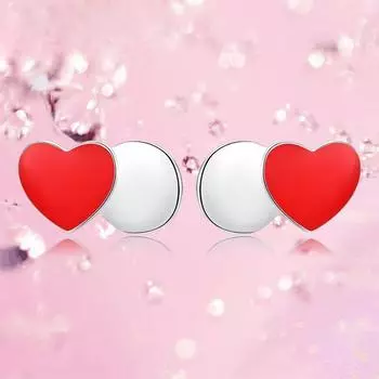 Серьги-гвоздики из стерлингового серебра 925 пробы, асимметричные красные серьги-гвоздики в форме сердца, корейские ювелирные изделия, элегантные серебряные украшения 925