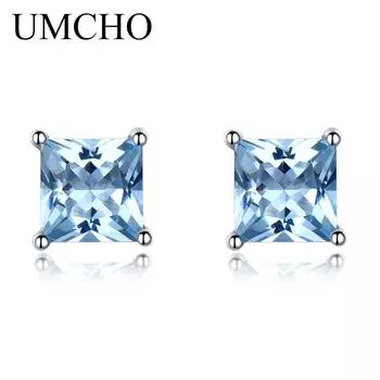 Серьги-гвоздики из стерлингового серебра 925 пробы с изумрудным драгоценным камнем и небесно-голубым цирконием для женщин