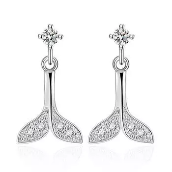 Серьги-гвоздики из стерлингового серебра 925 пробы с цирконием, хвост русалки, пирсинг, серьги-гвоздики для женщин и девочек, вечерние украшения, Pendientes Eh292