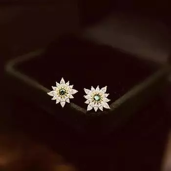 Серьги-гвоздики из стерлингового серебра 925 пробы с зелеными вставками, элегантные серьги-цветы для девушек-путешественников с бриллиантами, серьги, серьги 925