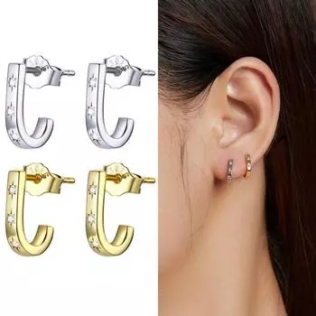 Серьги-гвоздики из стерлингового серебра 925 пробы со звездами, серьги-кольца, серьги для женщин, модные свадебные серебряные украшения CQE1169