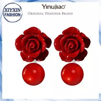 Серьги-гвоздики из стерлингового серебра 925 пробы с синтетическим кораллом и искусственным жемчугом чёрный