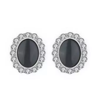 Серьги-гвоздики из стерлингового серебра 925 пробы в корейском стиле с черными овальными бриллиантами и эпоксидной смолой, простые персонализированные универсальные серьги-кольца 925