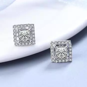 Серьги-гвоздики из стерлингового серебра 925 пробы с квадратными бриллиантами, микро-инкрустированные цирконием, антиаллергенные серебряные украшения 925