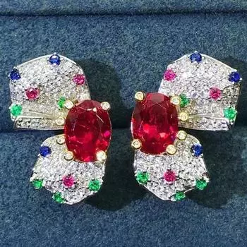 Серьги-гвоздики из стерлингового серебра 925 пробы с рубинами и бриллиантами 4 карата для женщин, подарок на годовщину свадьбы