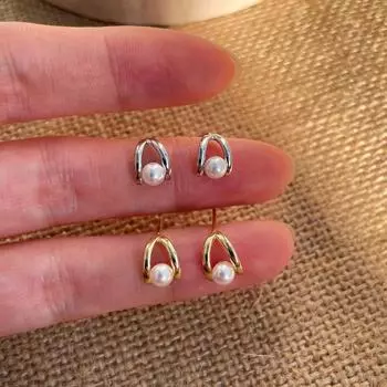 Серьги-гвоздики из стерлингового серебра 925 пробы с жемчугом, женские изысканные и маленькие модные серьги-гвоздики, нишевые высококачественные украшения для ушей на осень и зиму, Новый год 925 silver