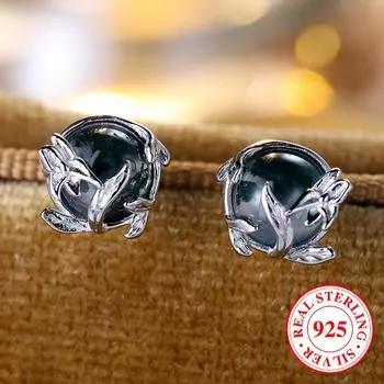 Серьги-гвоздики из стерлингового серебра 925 пробы с натуральным моховым агатом в виде цветов для женщин, подарки на день святого Валентина, ювелирные украшения зелёный