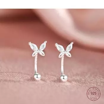 Серьги-гвоздики из стерлингового серебра 925 пробы с милой бабочкой и циркониевой нитью для женщин, украшения для пирсинга на день рождения в виде насекомых
