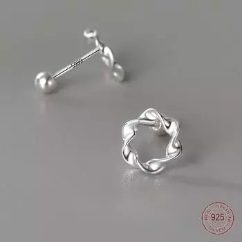 Серьги-гвоздики из стерлингового серебра 925 пробы с круглыми винтами и геометрическим узором, классические женские ювелирные украшения в стиле минимализма