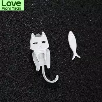 Серьги-гвоздики из стерлингового серебра 925 пробы для женщин, кошек, рыб, животных, серебряные украшения для ушей, подарки