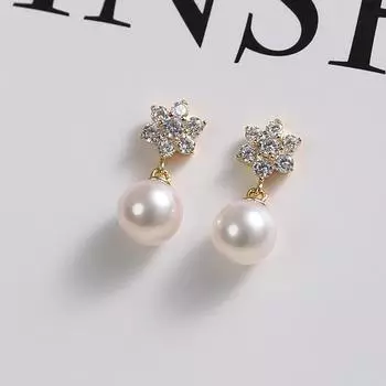 Серьги-гвоздики из стерлингового серебра 925 пробы с цирконом и жемчугом-снежинкой золотой