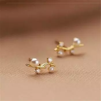 Серьги-гвоздики из стерлингового серебра 925 пробы с жемчугом и листьями для женщин и девочек, элегантные вечерние украшения для предотвращения аллергии Eh841 золотой