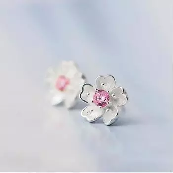 Серьги-гвоздики из стерлингового серебра 925 пробы с кубическим цирконием и цветком вишни для женщин, подарок brincos S-E240 розовый