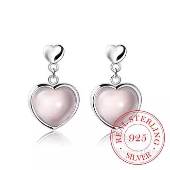 Серьги-гвоздики из стерлингового серебра 925 пробы с опалом и сердцем для женщин, свадебный подарок для девочек, женские аксессуары, pendientes mujer moda