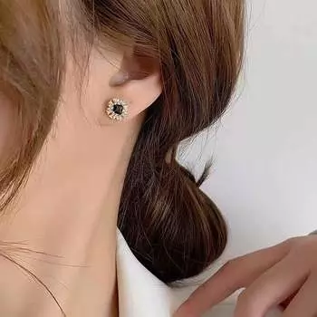 Серьги-гвоздики из стерлингового серебра 925 пробы с черным ониксом, изысканные женские элегантные универсальные серьги в стиле ретро 925