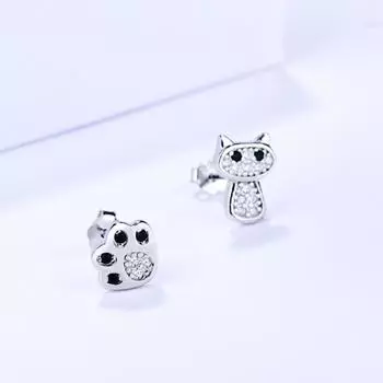 Серьги-гвоздики из стерлингового серебра 925 пробы, женские супер милые кошачьи асимметричные серьги с кошачьими когтями 925 белый