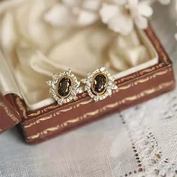 Серьги-гвоздики из стерлингового серебра 925 пробы, женские серьги-гвоздики из французского стиля, в стиле ретро, с инкрустацией из коричневого циркония 925