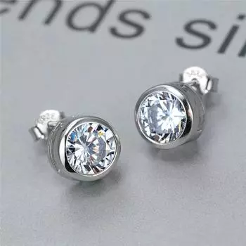 Серьги-гвоздики из стерлингового серебра 925 пробы с белым сапфиром и лабораторным бриллиантом для женщин, свадебные украшения, серьги для помолвки, круглый камень 6/7/8 мм