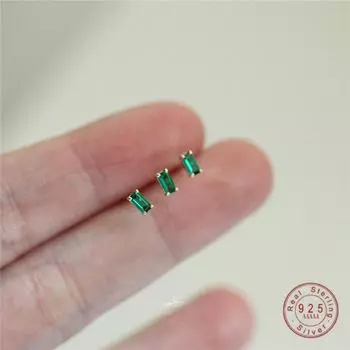Серьги-гвоздики из стерлингового серебра 925 пробы, корейские квадратные зеленые кристаллы с покрытием из 14-каратного золота, женские серьги-гвоздики, благородный темперамент, вечерние украшения золотой