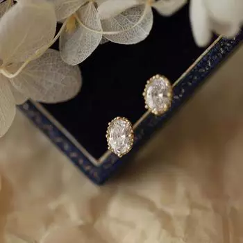 Серьги-гвоздики из стерлингового серебра 925 пробы во французском стиле с крупными бриллиантами в ретро-стиле овальной формы, нежные и универсальные серьги для женщин 925