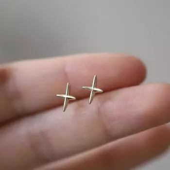 Серьги-гвоздики из стерлингового серебра 925 пробы с крестом, женские ювелирные изделия золотой