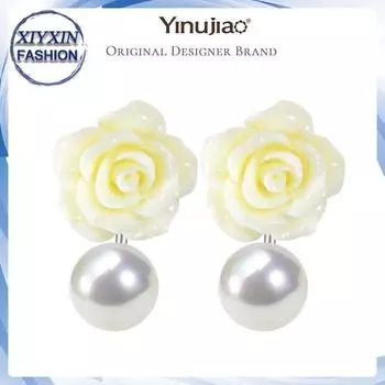 Серьги-гвоздики из стерлингового серебра 925 пробы с синтетическим кораллом и искусственным жемчугом чёрный