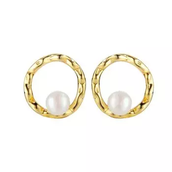 Серьги-гвоздики из стерлингового серебра 925 пробы с пресноводным жемчугом, нерегулярные полые круглые серьги-гвоздики, гипоаллергенные украшения для женщин