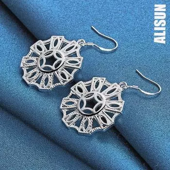 Серьги-гвоздики из стерлингового серебра 925 пробы с круглым геометрическим узором и перфорацией, модные свадебные украшения 4.30*2.50cm