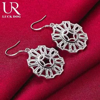 Серьги-гвоздики из стерлингового серебра 925 пробы с круглым геометрическим узором и перфорацией, модные свадебные украшения 4.30*2.50cm