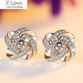 Серьги-гвоздики из стерлингового серебра 925 пробы с цветком клевера, элегантные свадебные серьги с кубическим цирконием для женщин, ювелирные украшения белый