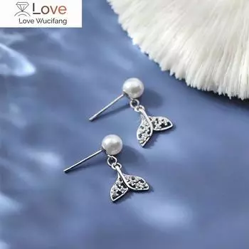 Серьги-гвоздики из стерлингового серебра 925 пробы с жемчугом и рыбьим хвостом, простые серьги для женщин, свадебные украшения, аксессуары для подарков на вечеринку