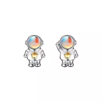 Серьги-гвоздики из стерлингового серебра 925 пробы в виде космонавта, женские серьги с лунным камнем, серьги-гвоздики в стиле Ins для ухода за ушами 925