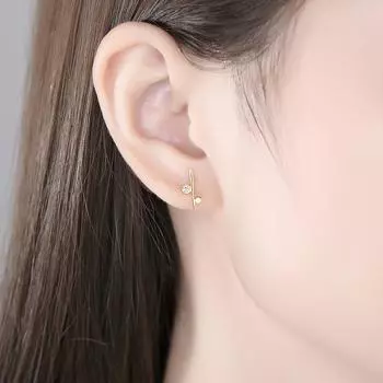 Серьги-гвоздики из стерлингового серебра 925 пробы с цирконием, геометрическая нота, серьги из золота 14 карат для вашей женщины, изысканный ювелирный подарок золотой