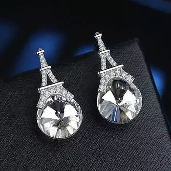 Серьги-гвоздики из стерлингового серебра 925 пробы с белым розовым кристаллом и Эйфелевой башней для женщин, свадебный подарок, женские Pendientes Mujer Moda розовый