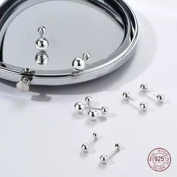 Серьги-гвоздики из стерлингового серебра 925 пробы с двумя круглыми бусинами для пары, простые мужские серьги-гвоздики с ушными косточками, женские украшения для пирсинга 2MM