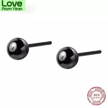 Серьги-гвоздики из стерлингового серебра 925 пробы с круглыми бусинами и черным золотом для женщин, ювелирные изделия из стерлингового серебра, настоящее украшение 0.2cm
