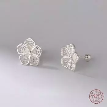Серьги-гвоздики из стерлингового серебра 925 пробы с ажурным цветком, женские уникальные серьги-гвоздики из серии «Лес», серьги-гвоздики с винтовой косточкой для пирсинга