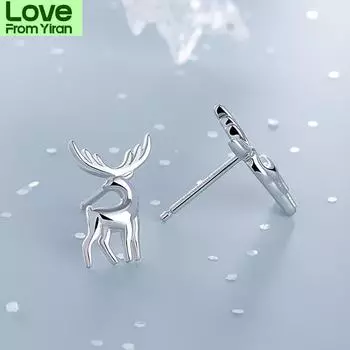 Серьги-гвоздики из стерлингового серебра 925 пробы с животными и оленями, модные украшения для женщин, рождественский подарок, подвески-кольца для женщин