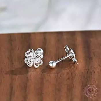 Серьги-гвоздики из стерлингового серебра 925 пробы с четырьмя листьями и цветком, модные корейские серьги для женщин и девочек, романтические ювелирные изделия, подарки