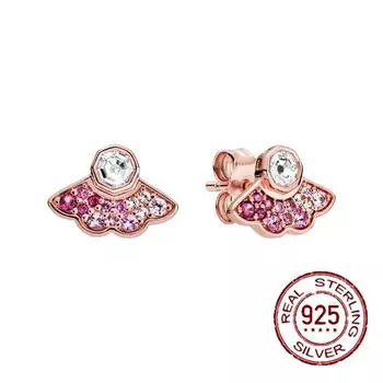 Серьги-гвоздики из стерлингового серебра 925 пробы с розовым веером и белым кристаллом из серебра 925 пробы для женщин, изысканные новые серьги высокого качества для невесты