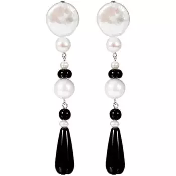 Серьги-гвоздики из стерлингового серебра 925 пробы с черным и белым агатом, натуральный драгоценный камень, простые базовые висячие серьги-подвески, винтажные серьги ручной работы A pair of earrings