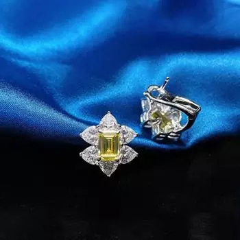 Серьги-гвоздики из стерлингового серебра 925 пробы для женщин, сверкающие желтые серьги с бриллиантами из высокоуглеродистого металла, роскошные ювелирные изделия для свадебной вечеринки