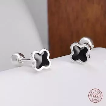 Серьги-гвоздики из стерлингового серебра 925 пробы с черным цветком в готическом стиле для девочек, мини-винты в стиле панк, хип-хоп, женские украшения для пирсинга на день рождения