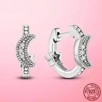 Серьги-гвоздики из стерлингового серебра 925 пробы с бусинами в виде луны и звезд для женщин, серьги-гвоздики из прозрачного кубического циркония, изящное ювелирное украшение в подарок