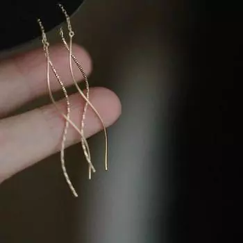 Серьги-гвоздики из стерлингового серебра 925 пробы с мягкой феей, длинные, волнистые, с изогнутой линией 925