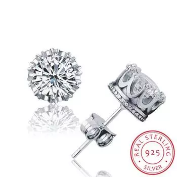 Серьги-гвоздики из стерлингового серебра 925 пробы с короной 8 мм и кубическим цирконием для женщин и мужчин, подарок Oorbellen Boucle D oreille