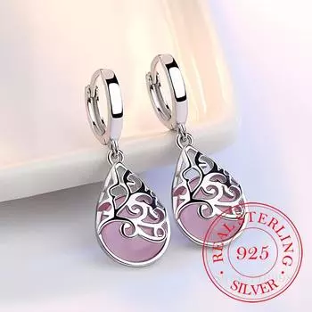 Серьги-гвоздики из стерлингового серебра 925 пробы с лунным опалом и слезами для женщин и девочек, подарок на свадьбу розовый