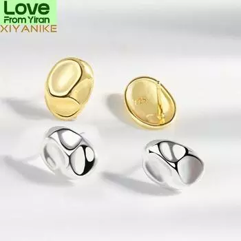 Серьги-гвоздики из стерлингового серебра 925 пробы с корейским геометрическим узором, женский темперамент, простая индивидуальность, дикая, высококачественная ручная работа