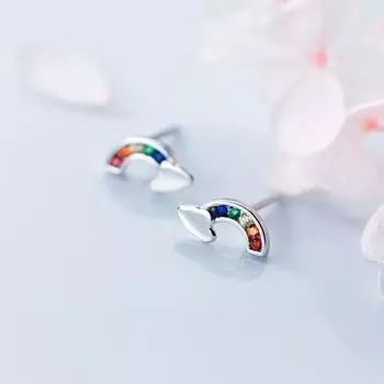 Серьги-гвоздики из стерлингового серебра 925 пробы с разноцветными кристаллами и радужными кристаллами для женщин и девочек, серьги-гвоздики ручной работы, ювелирные изделия из стерлингового серебра eh103